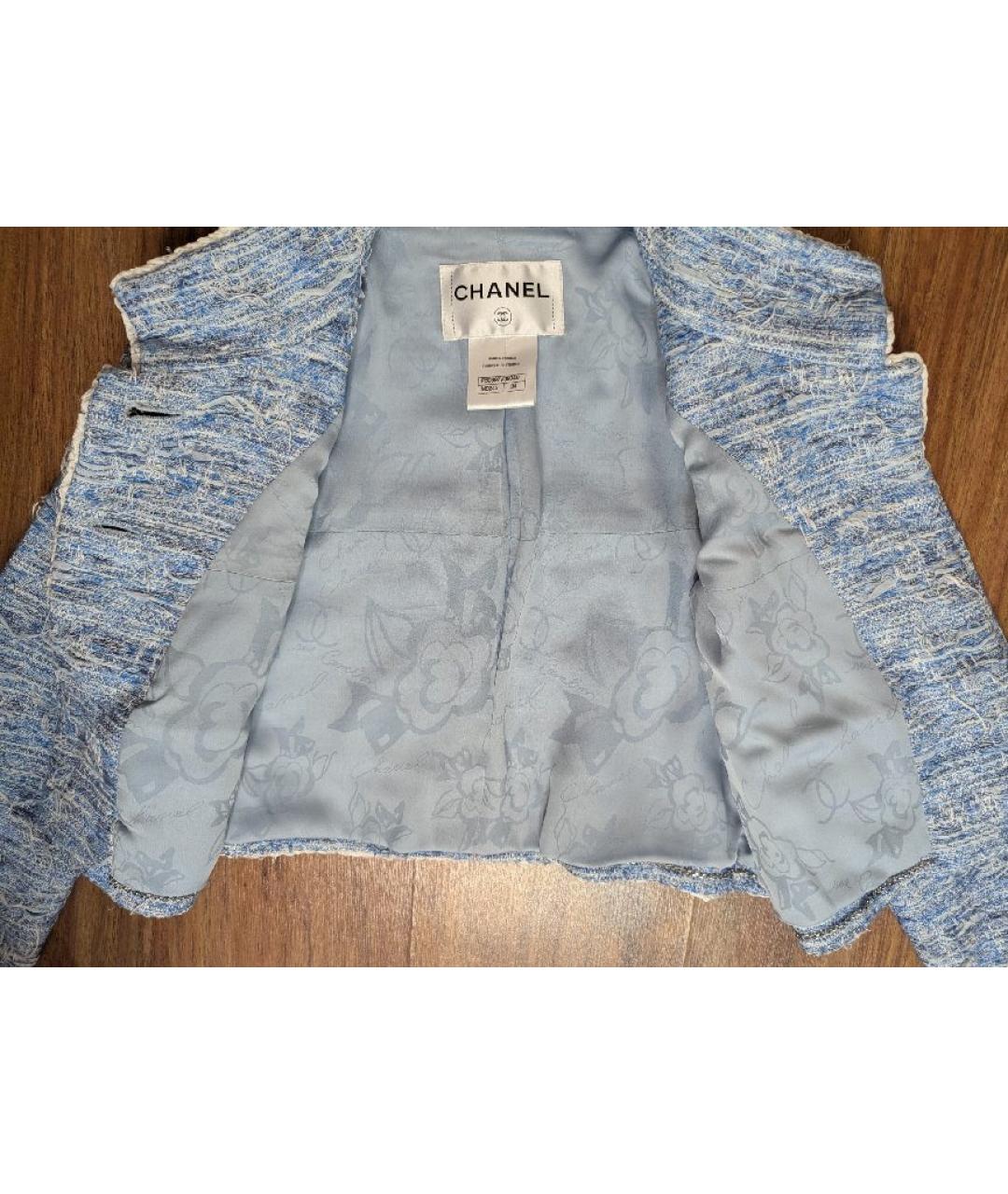 CHANEL Голубой полиэстеровый жакет/пиджак, фото 7