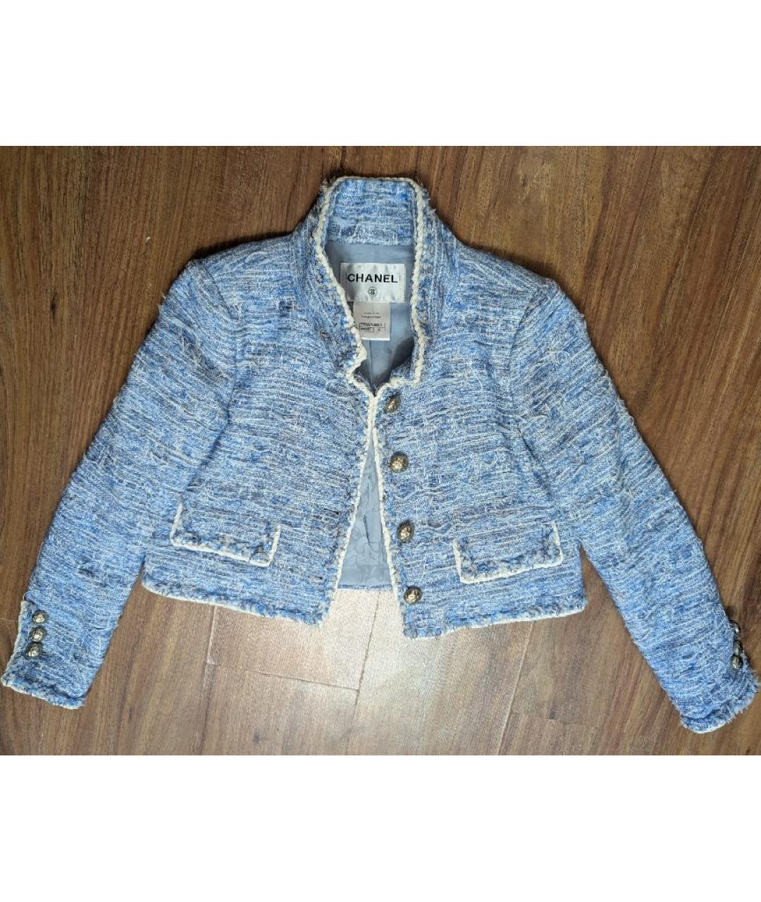 CHANEL Голубой полиэстеровый жакет/пиджак, фото 5