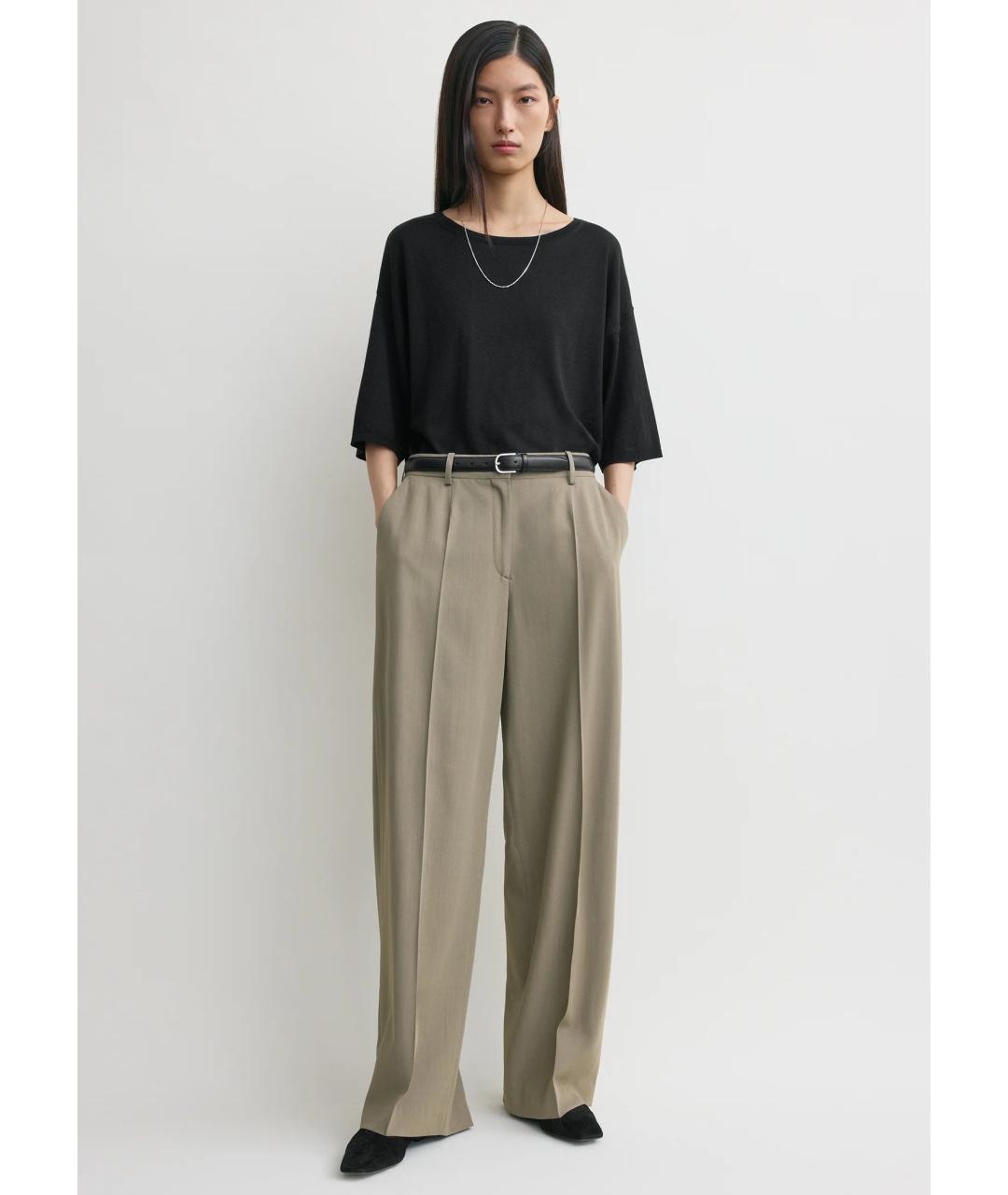 TOTEME Бежевые шерстяные прямые брюки, фото 4