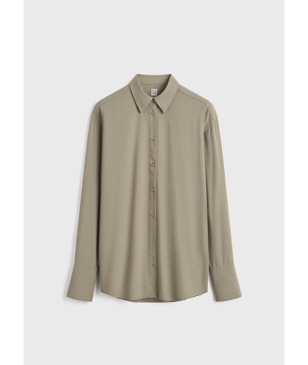 TOTEME Хаки вискозная рубашка, фото 5