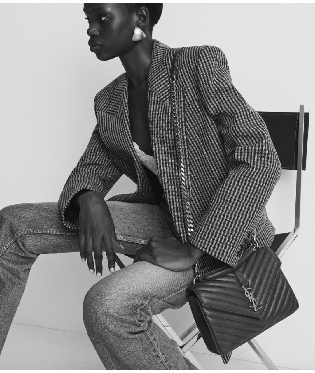 SAINT LAURENT Черная кожаная сумка с короткими ручками, фото 2