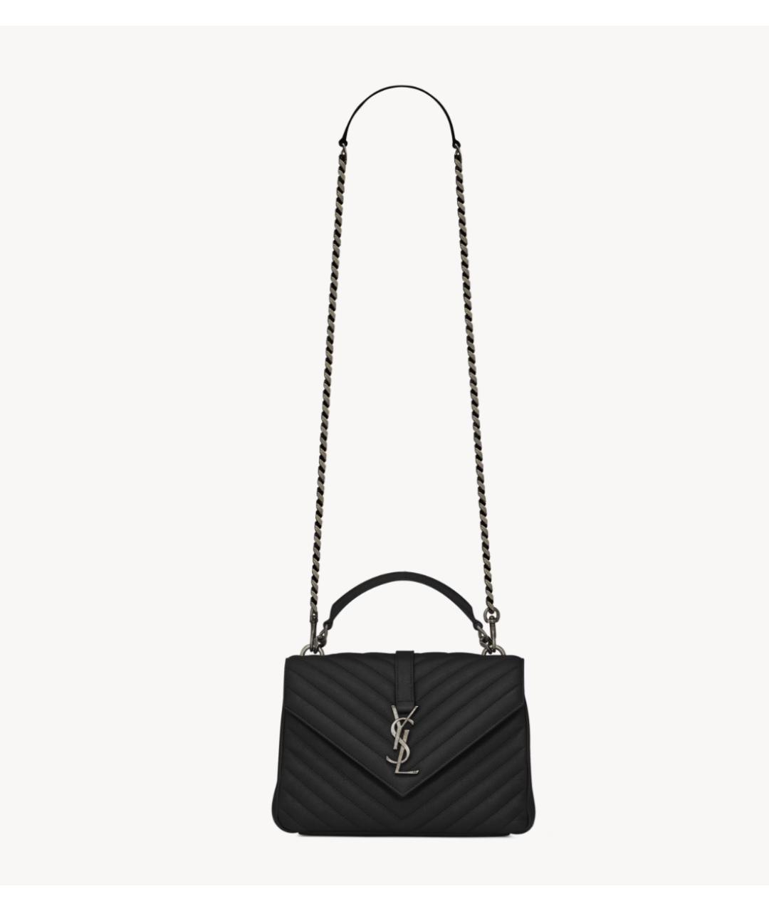 SAINT LAURENT Черная кожаная сумка с короткими ручками, фото 6