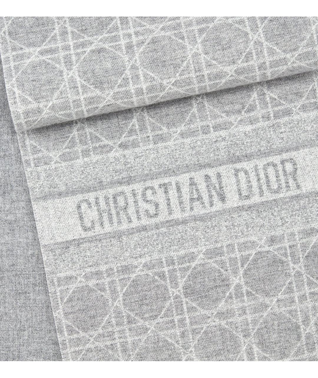 CHRISTIAN DIOR Серый кашемировый шарф, фото 5