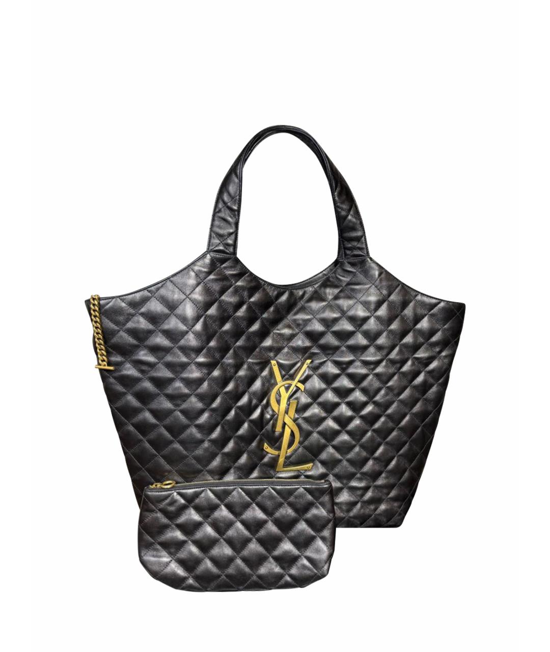 SAINT LAURENT Черная кожаная сумка тоут, фото 1