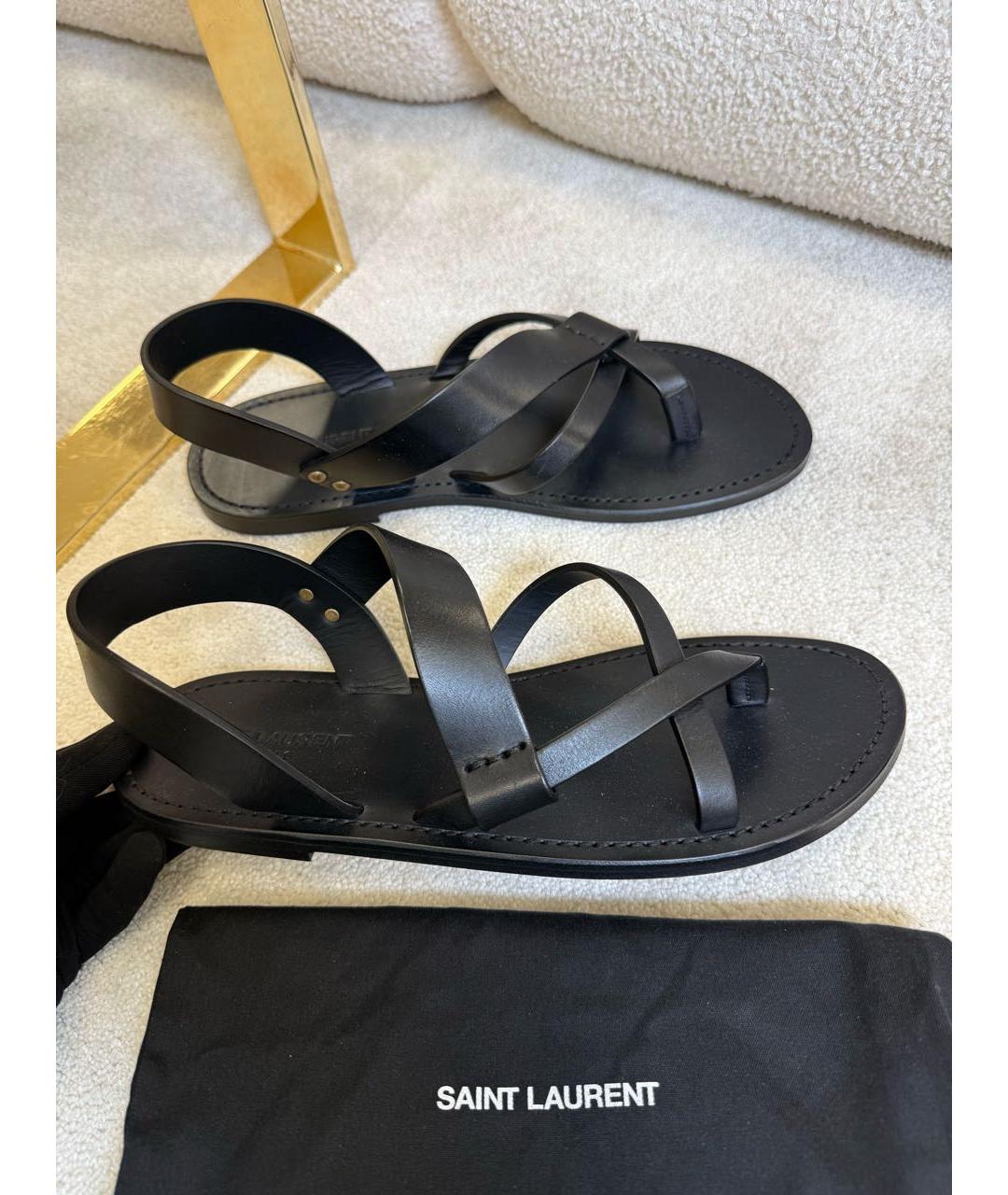 SAINT LAURENT Черные кожаные сандалии, фото 2
