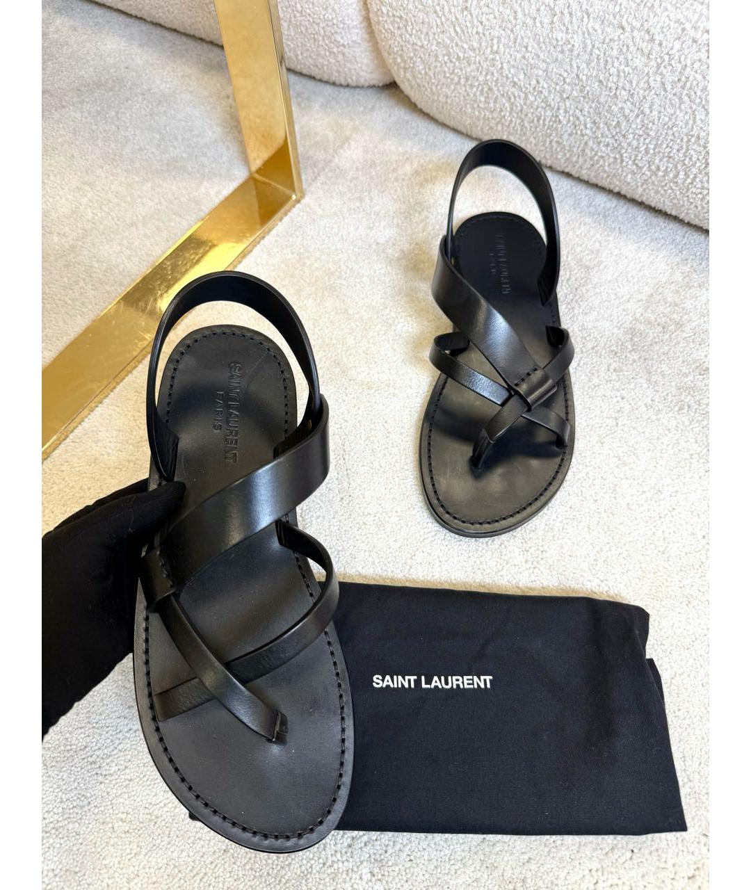 SAINT LAURENT Черные кожаные сандалии, фото 4