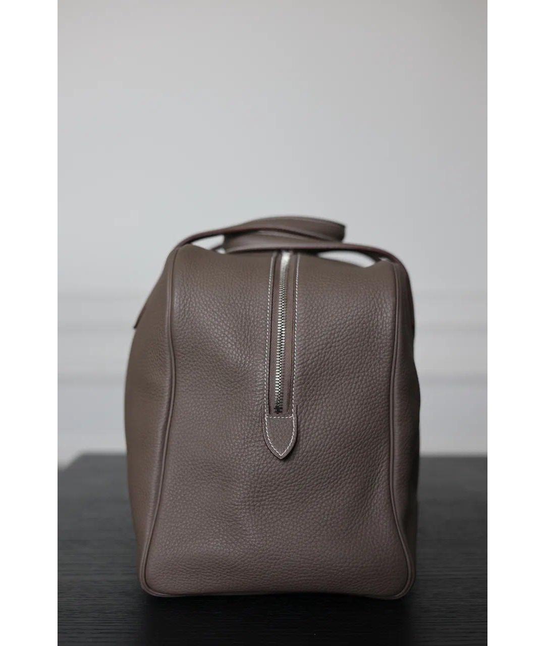 HERMES Серая кожаная дорожная/спортивная сумка, фото 6