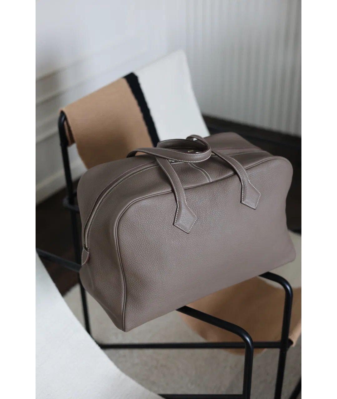 HERMES Серая кожаная дорожная/спортивная сумка, фото 2