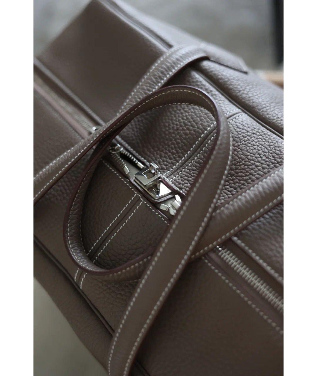 HERMES Серая кожаная дорожная/спортивная сумка, фото 4