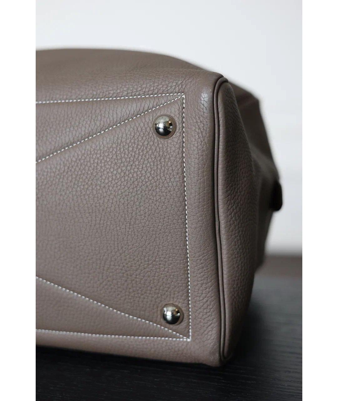 HERMES Серая кожаная дорожная/спортивная сумка, фото 5