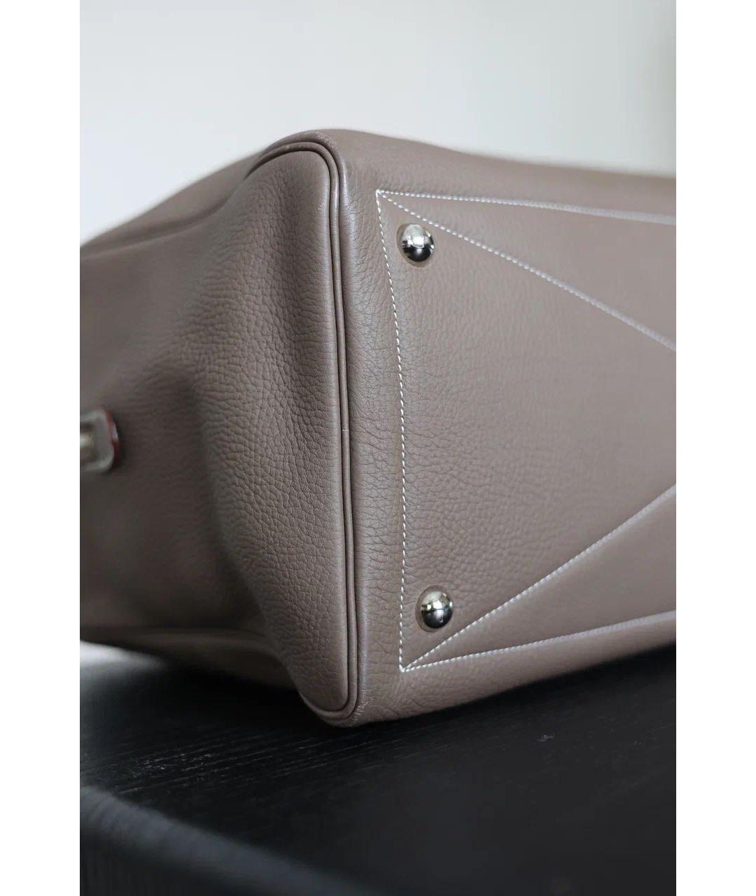 HERMES Серая кожаная дорожная/спортивная сумка, фото 3