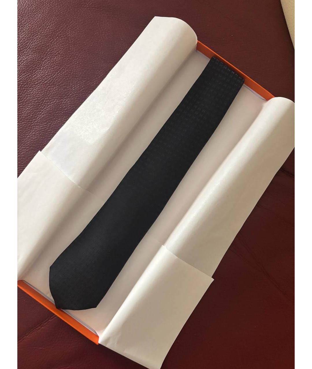 HERMES Темно-синий шелковый галстук, фото 2