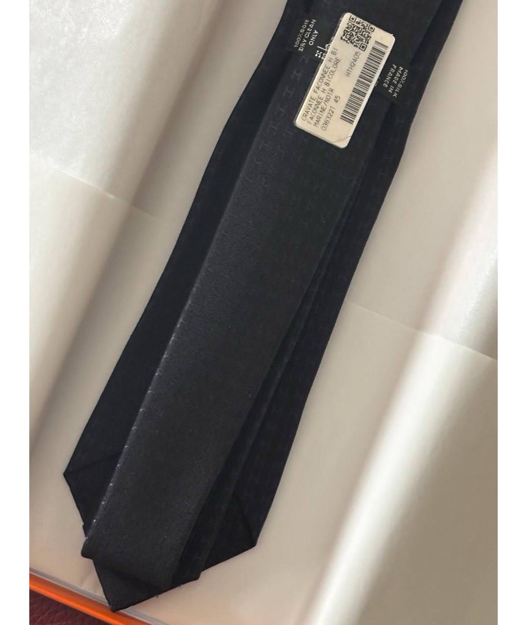 HERMES Темно-синий шелковый галстук, фото 5