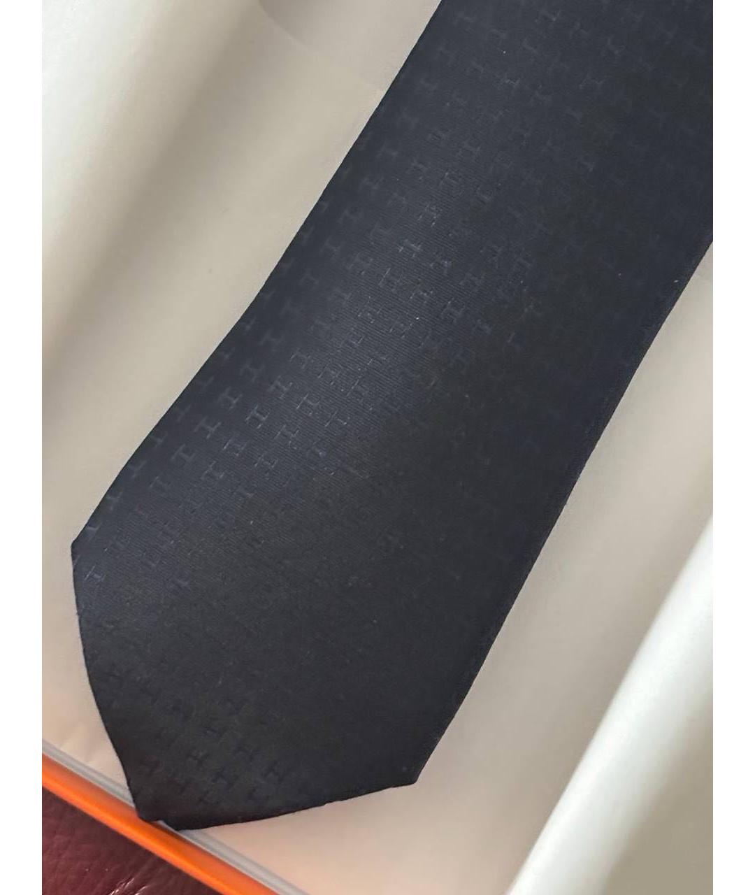 HERMES Темно-синий шелковый галстук, фото 3
