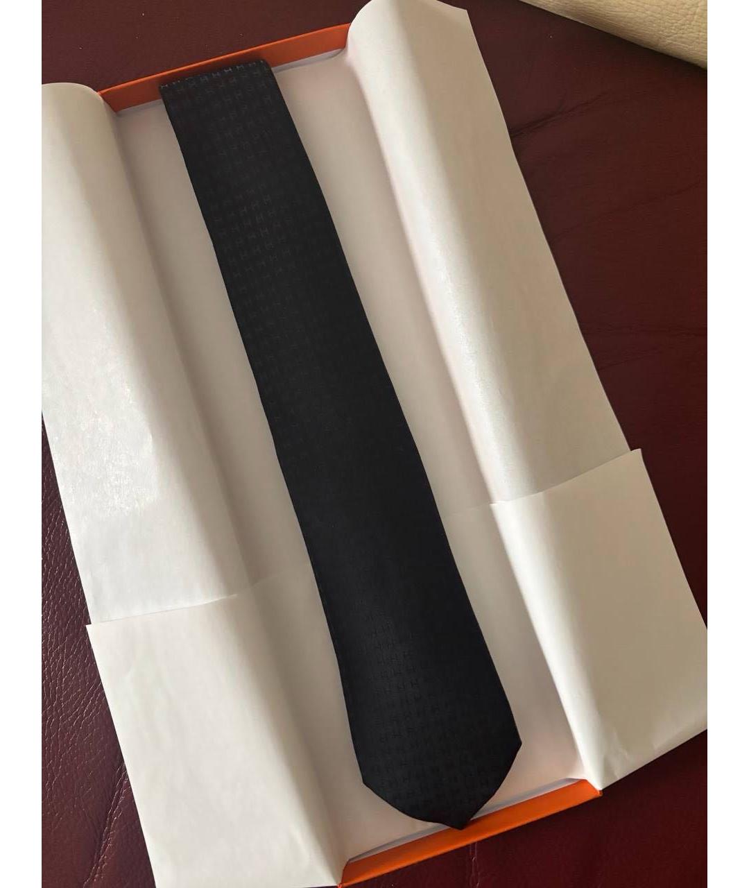 HERMES Темно-синий шелковый галстук, фото 6