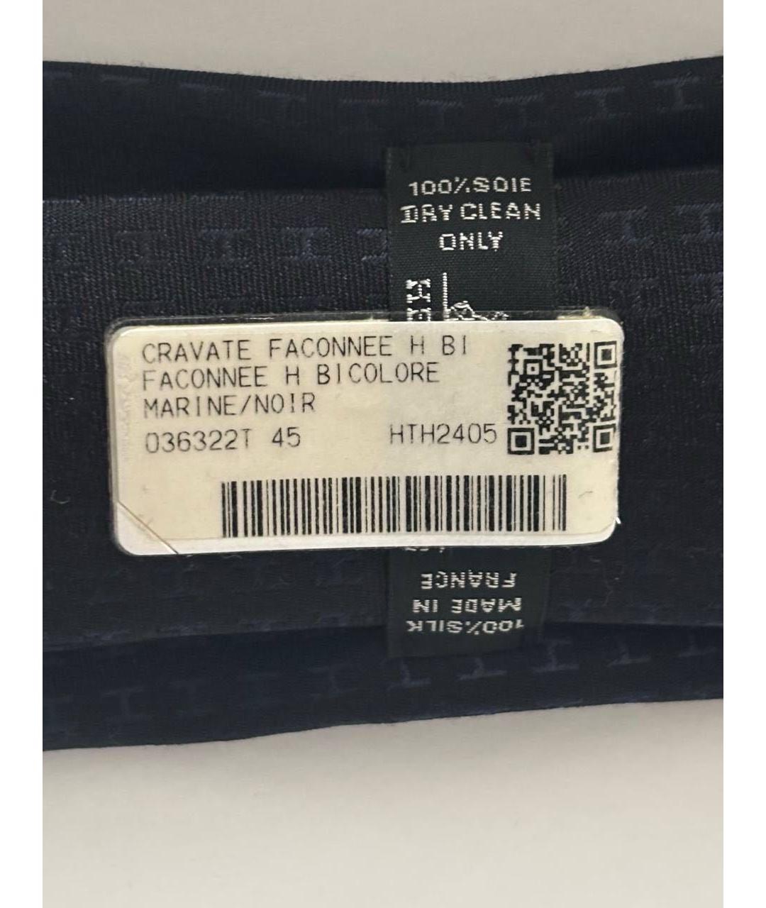 HERMES Темно-синий шелковый галстук, фото 4