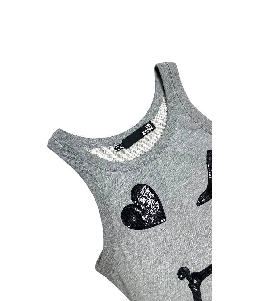 LOVE MOSCHINO Серое хлопковое повседневное платье, фото 3