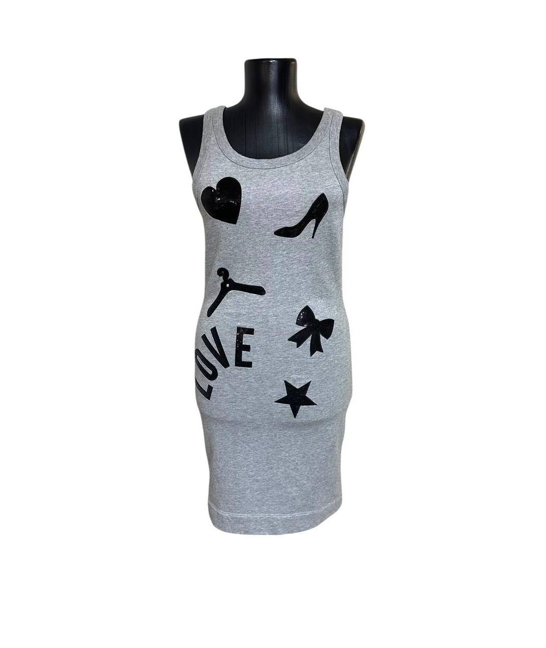 LOVE MOSCHINO Серое хлопковое повседневное платье, фото 7