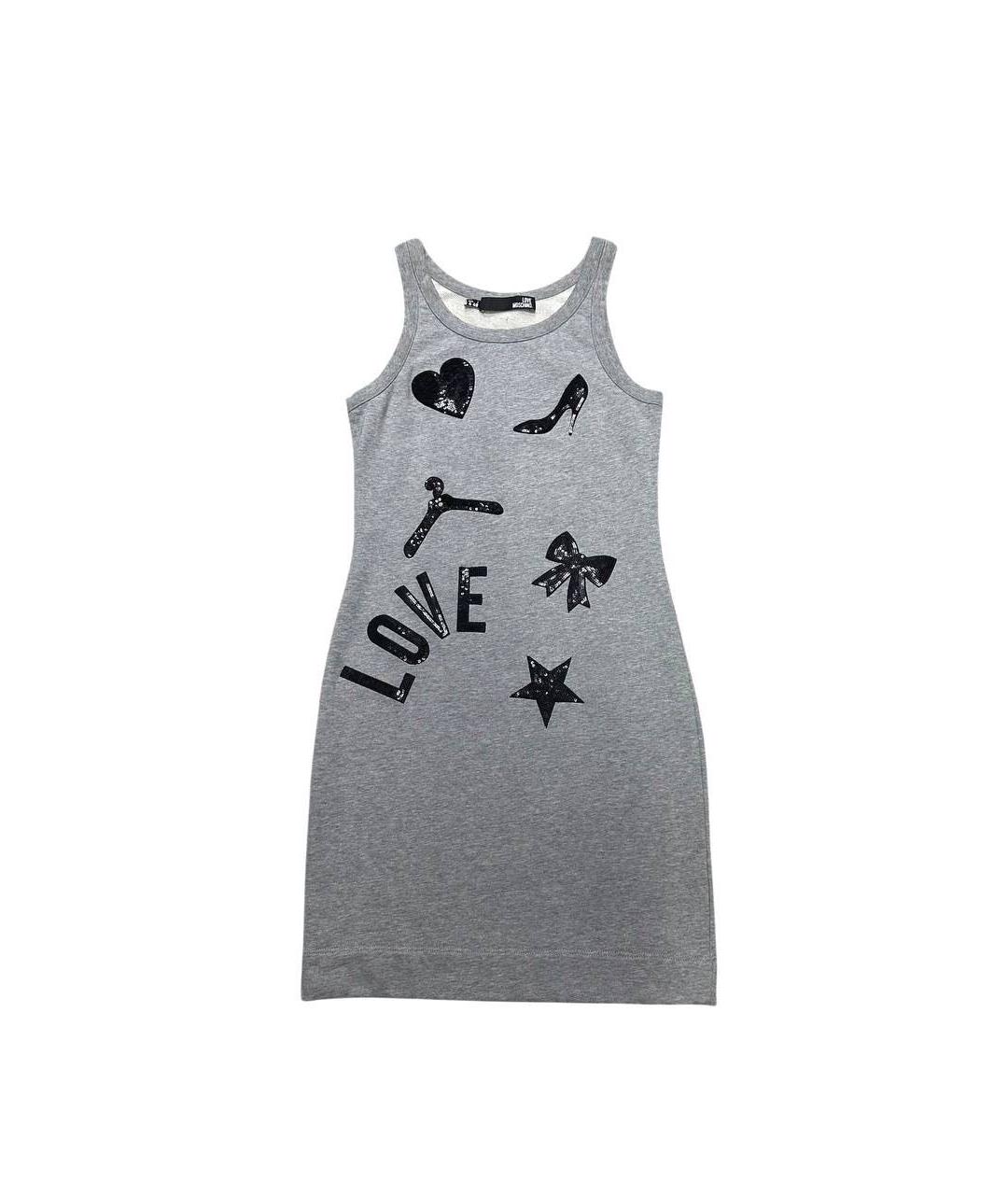 LOVE MOSCHINO Серое хлопковое повседневное платье, фото 4