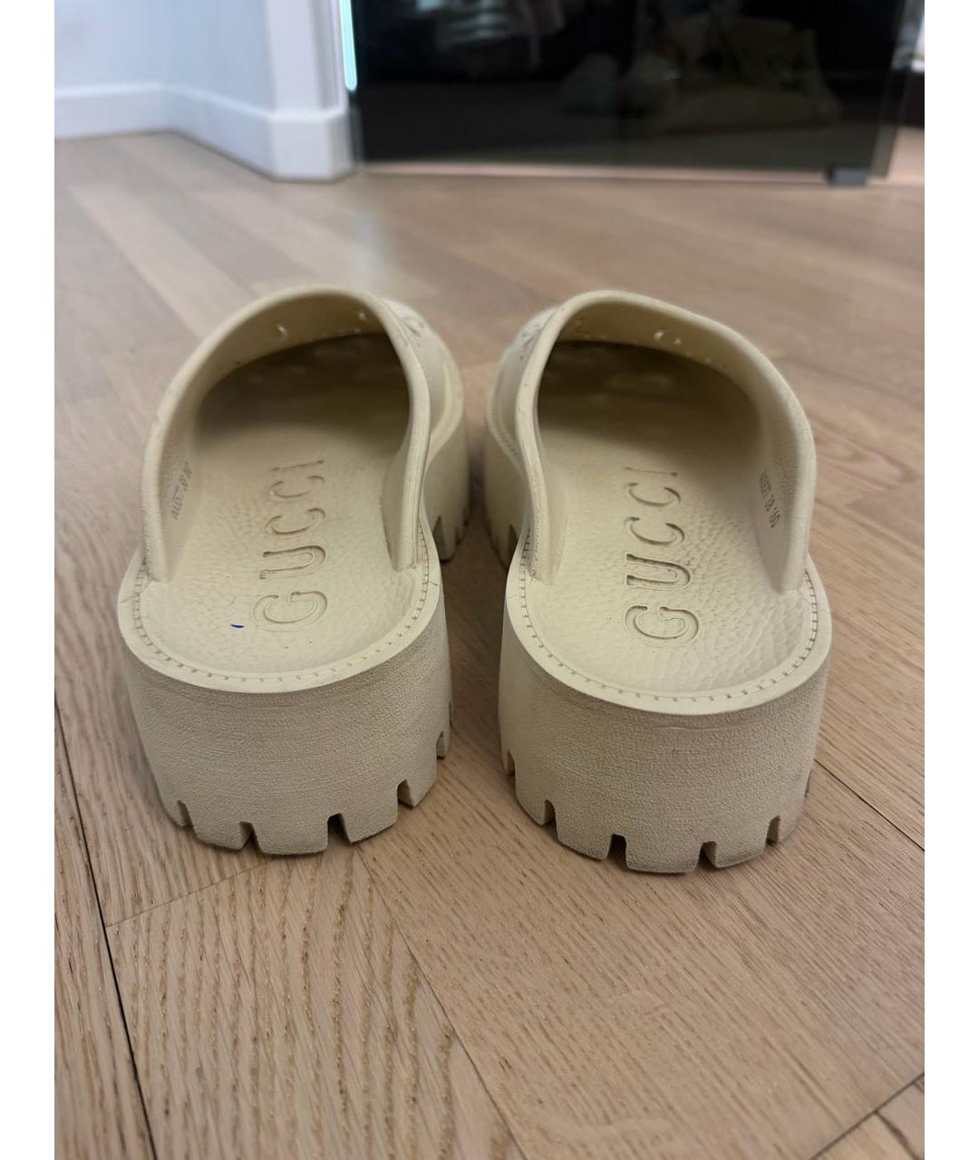 GUCCI Бежевые резиновые сабо, фото 4