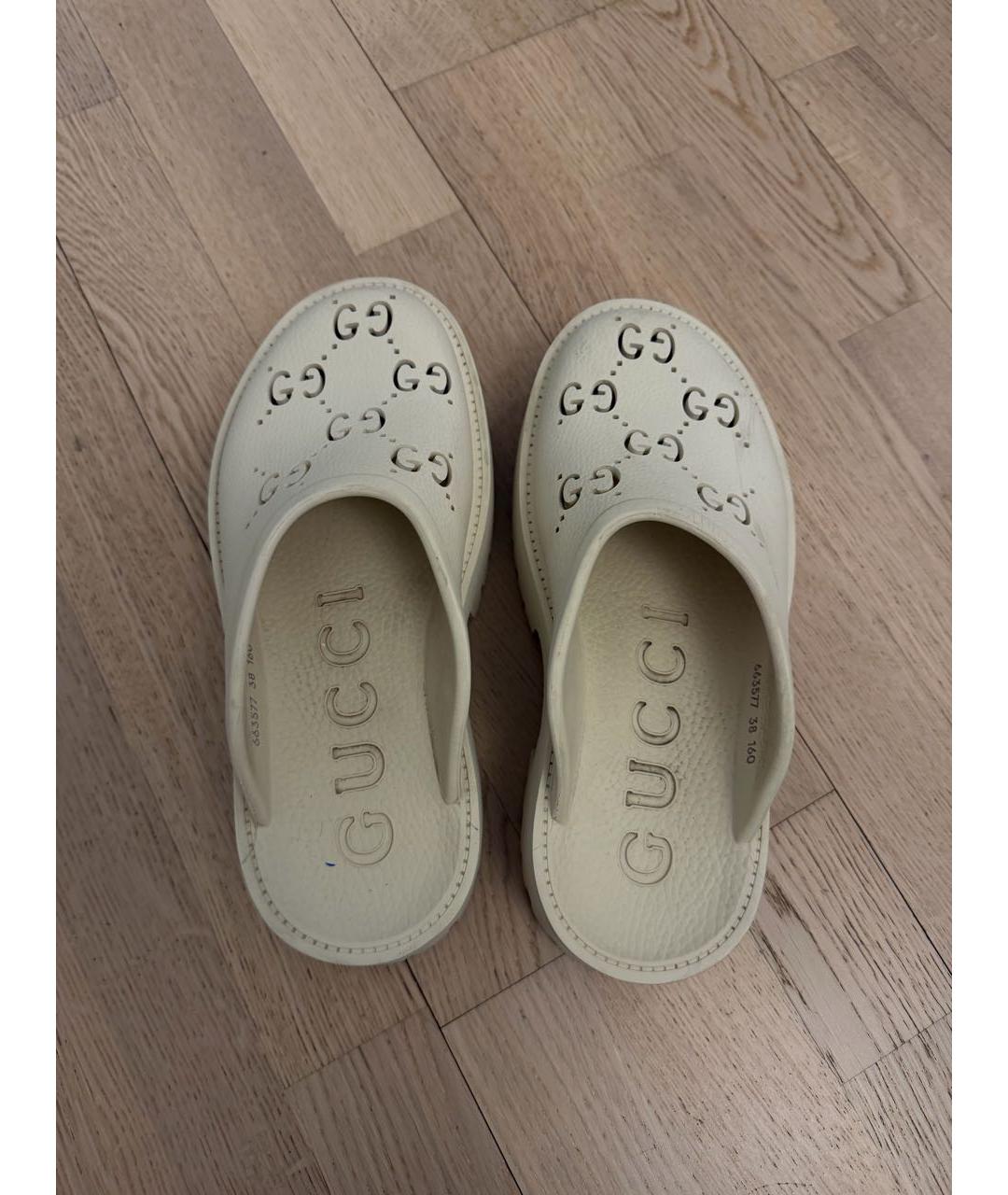 GUCCI Бежевые резиновые сабо, фото 5