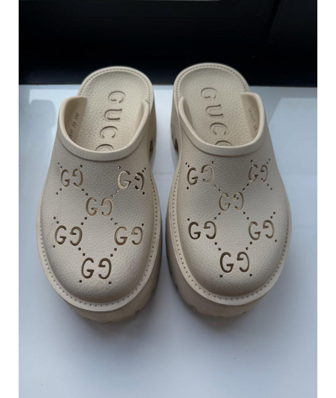 GUCCI Бежевые резиновые сабо, фото 2