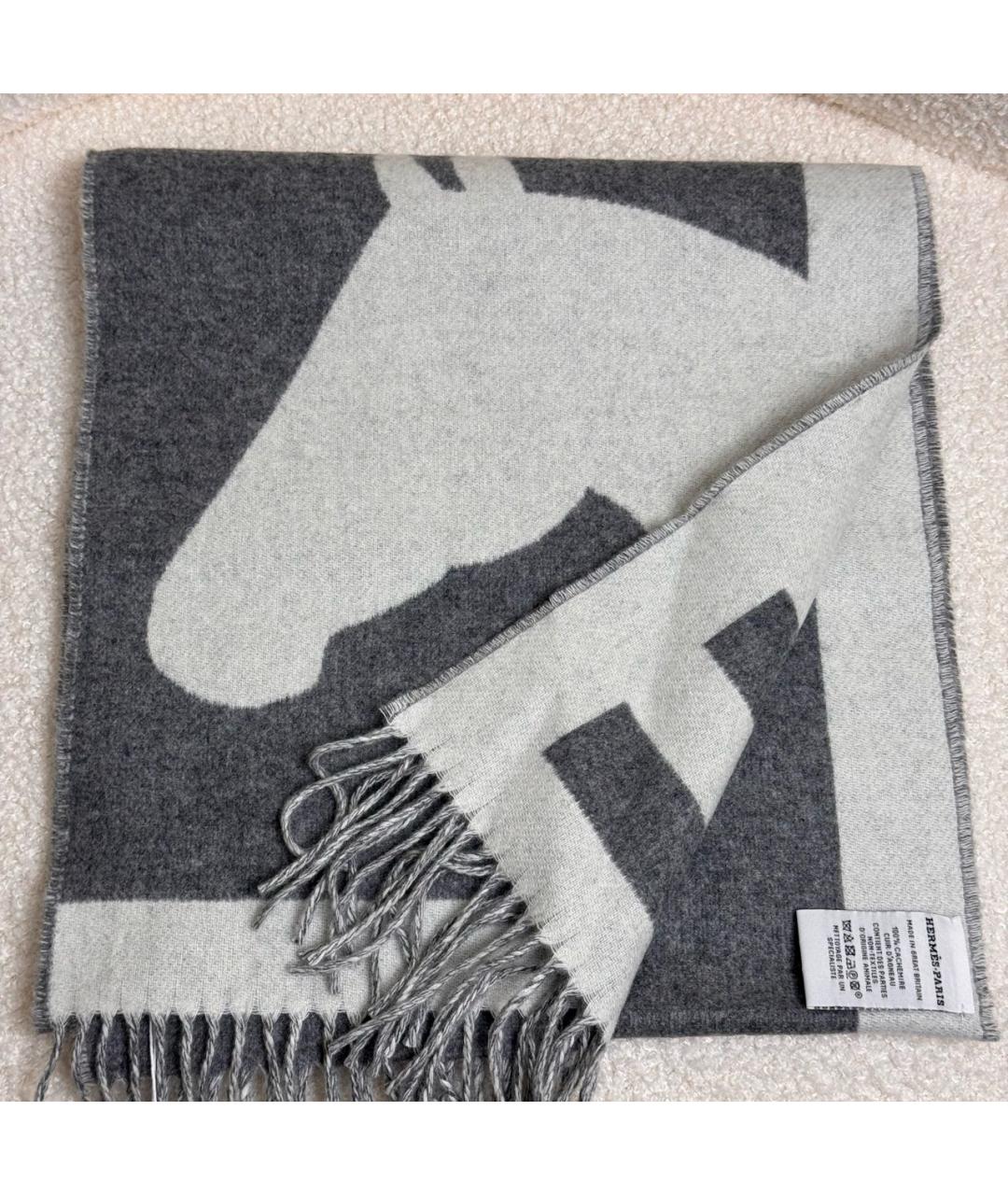 HERMES Серый кашемировый шарф, фото 3