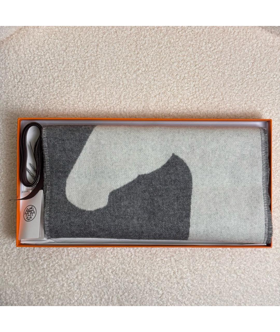 HERMES Серый кашемировый шарф, фото 4