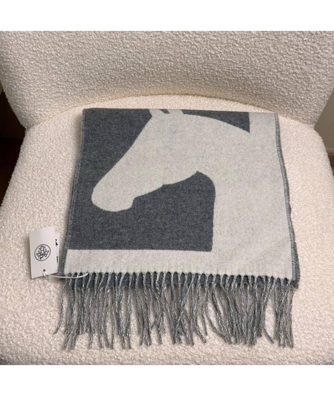 HERMES Серый кашемировый шарф, фото 2