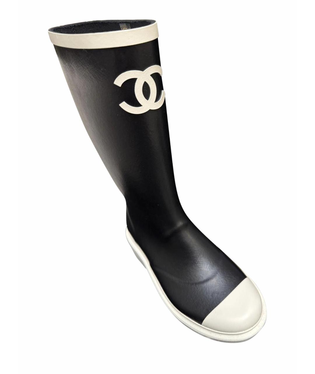 CHANEL Черные резиновые сапоги, фото 1