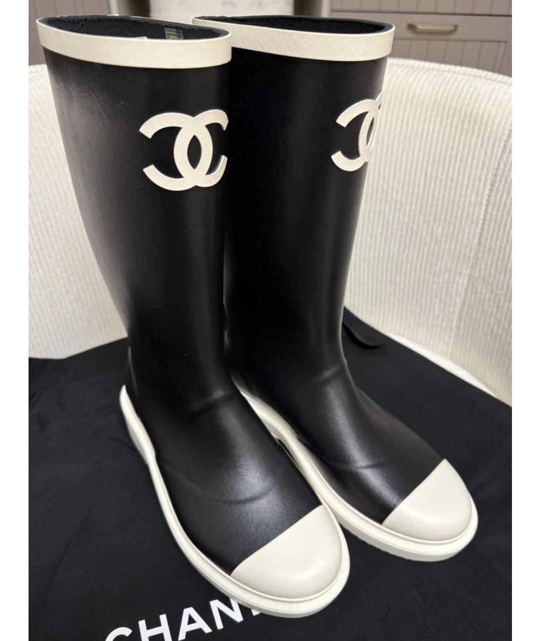 CHANEL Черные резиновые сапоги, фото 2