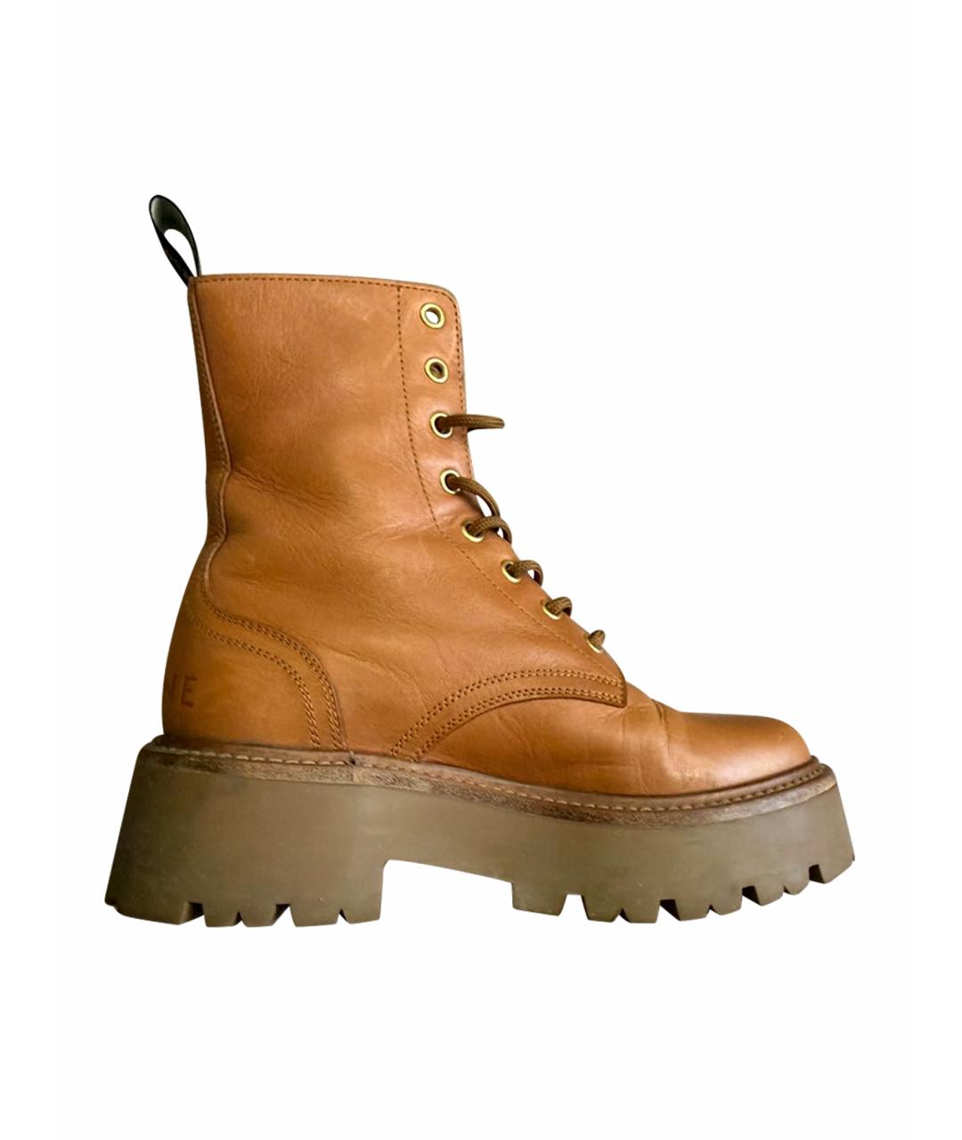 CELINE Горчичные кожаные ботинки, фото 1