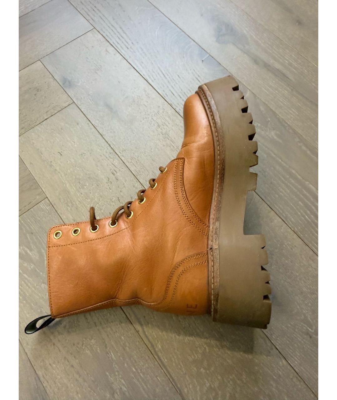 CELINE Горчичные кожаные ботинки, фото 6
