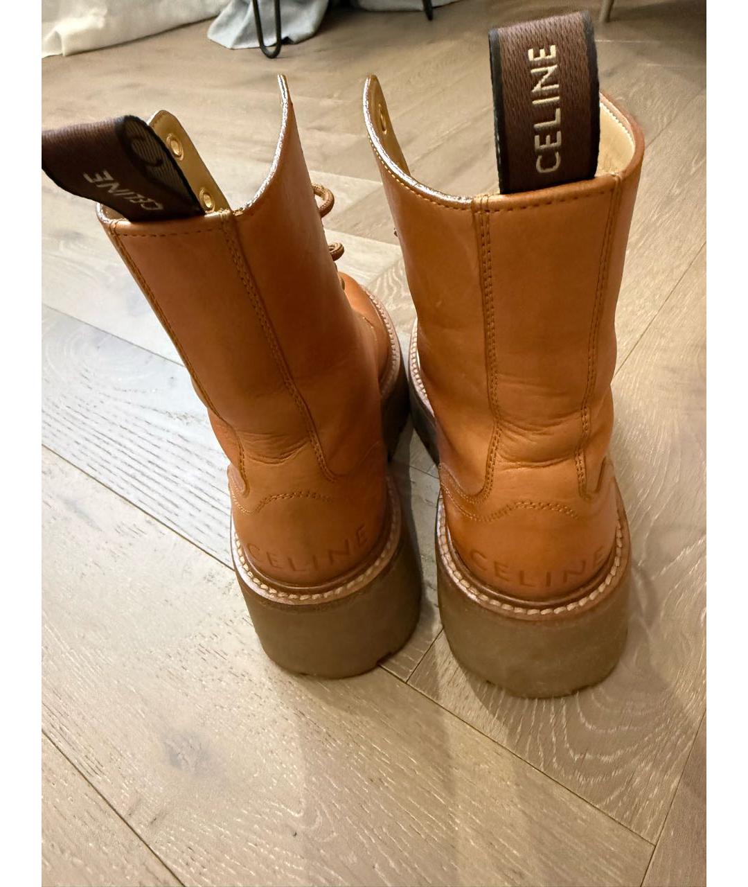 CELINE Горчичные кожаные ботинки, фото 4