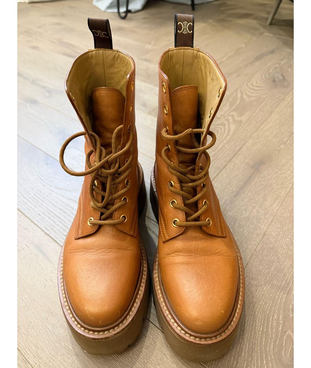 CELINE Горчичные кожаные ботинки, фото 3