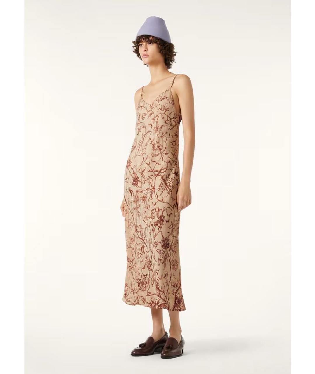 LORO PIANA Бежевое шелковое повседневное платье, фото 3