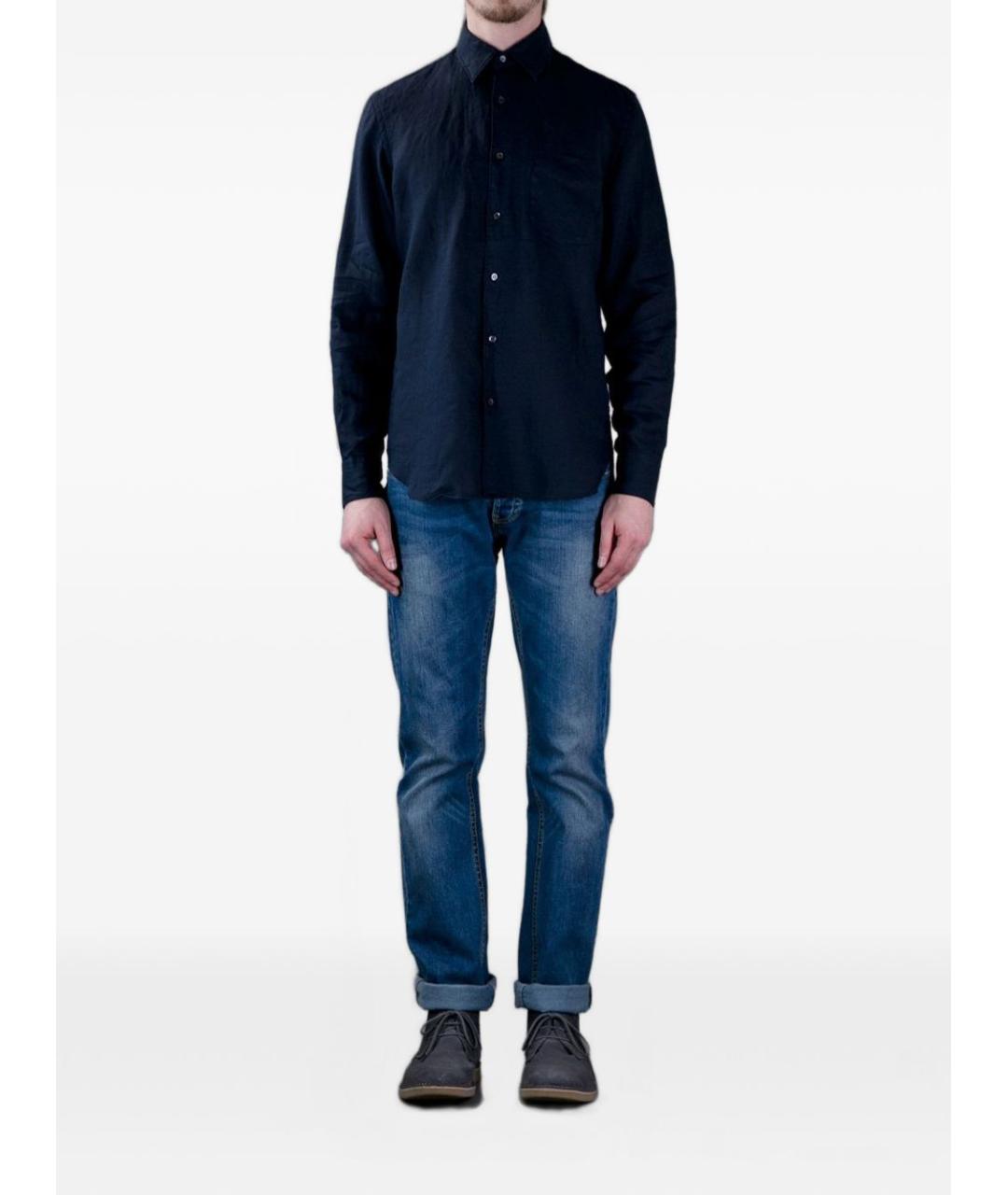 ASPESI Темно-синяя льняная кэжуал рубашка, фото 4