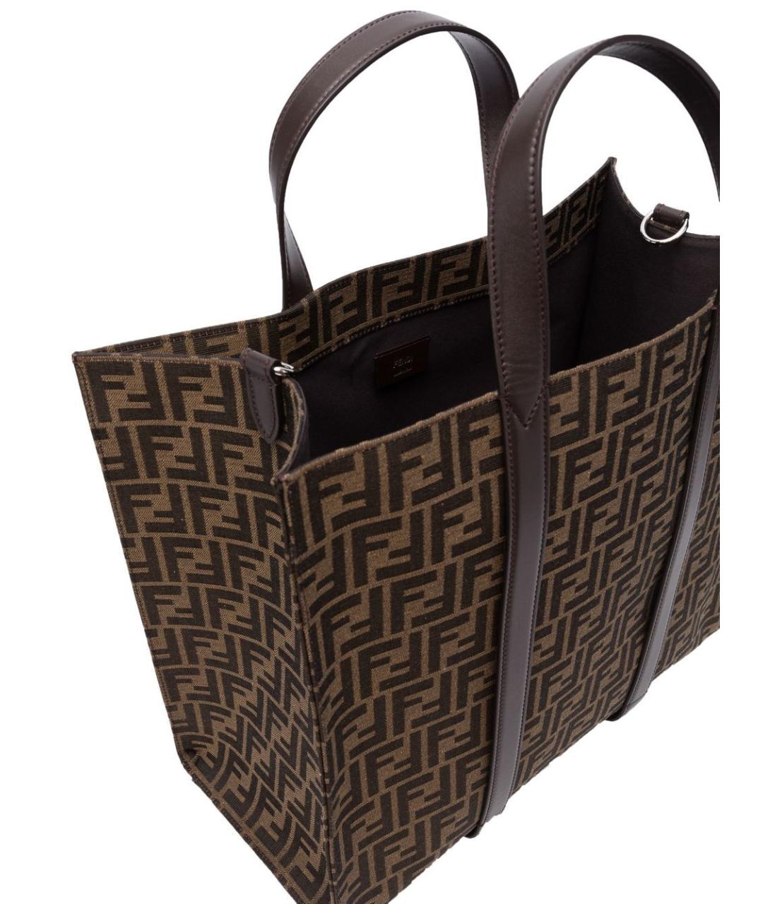 FENDI Коричневая тканевая сумка тоут, фото 4