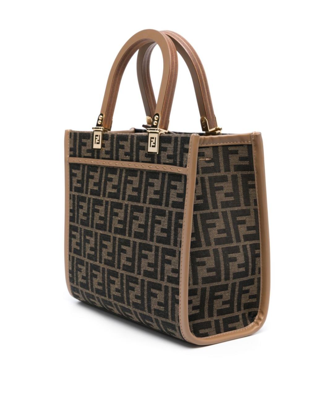FENDI Коричневая тканевая сумка тоут, фото 3