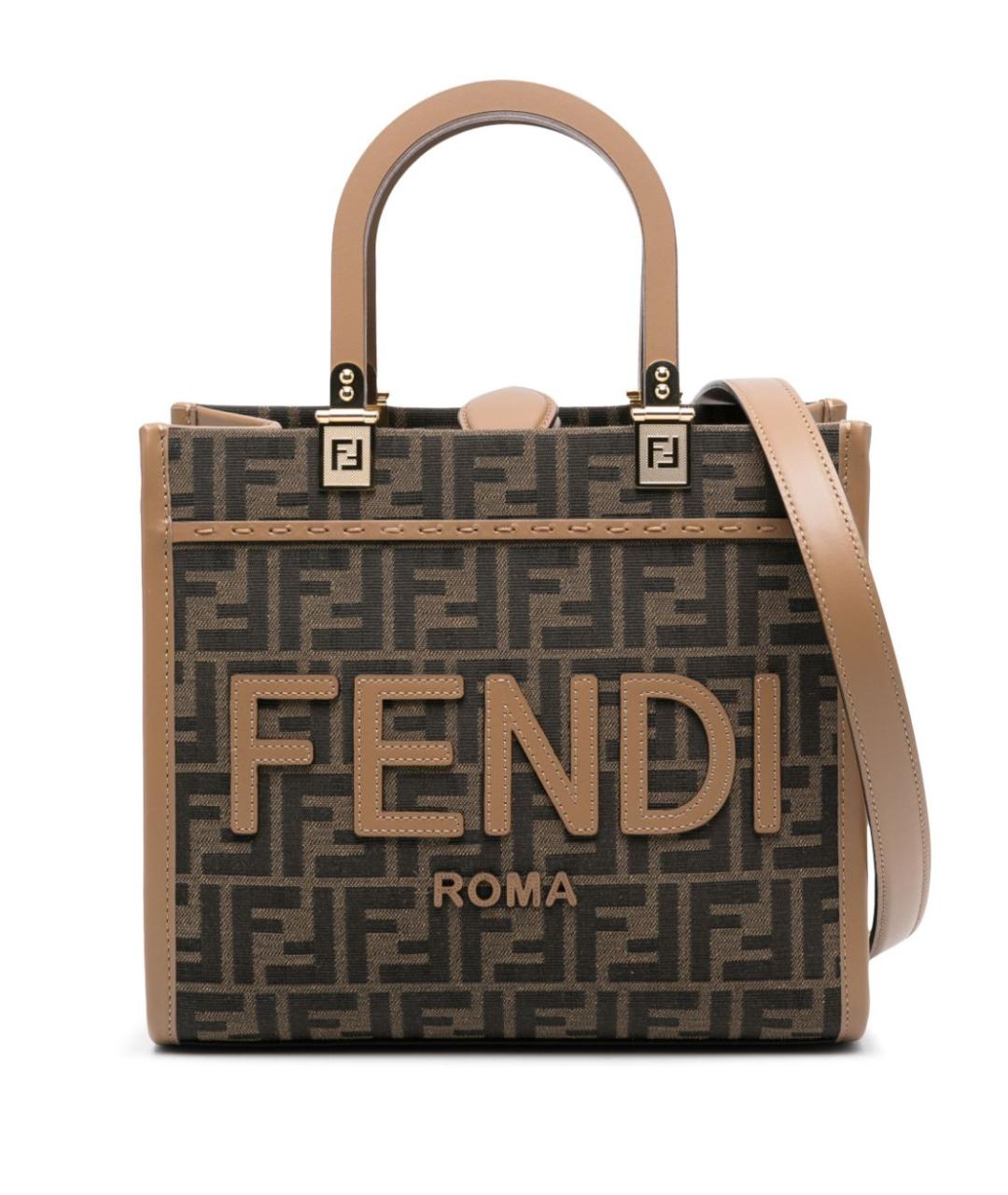 FENDI Коричневая тканевая сумка тоут, фото 1