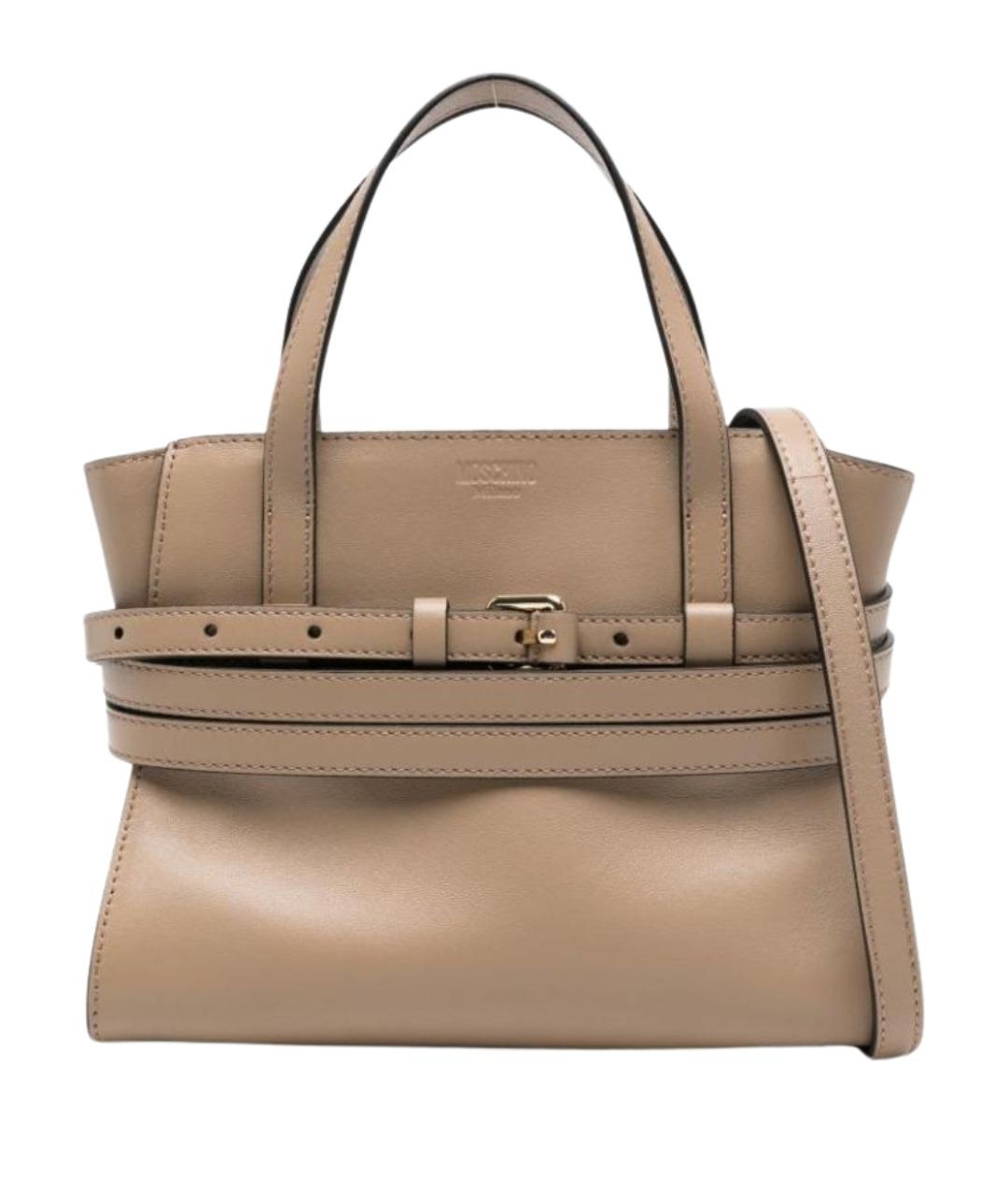 MOSCHINO Бежевая кожаная сумка с короткими ручками, фото 1