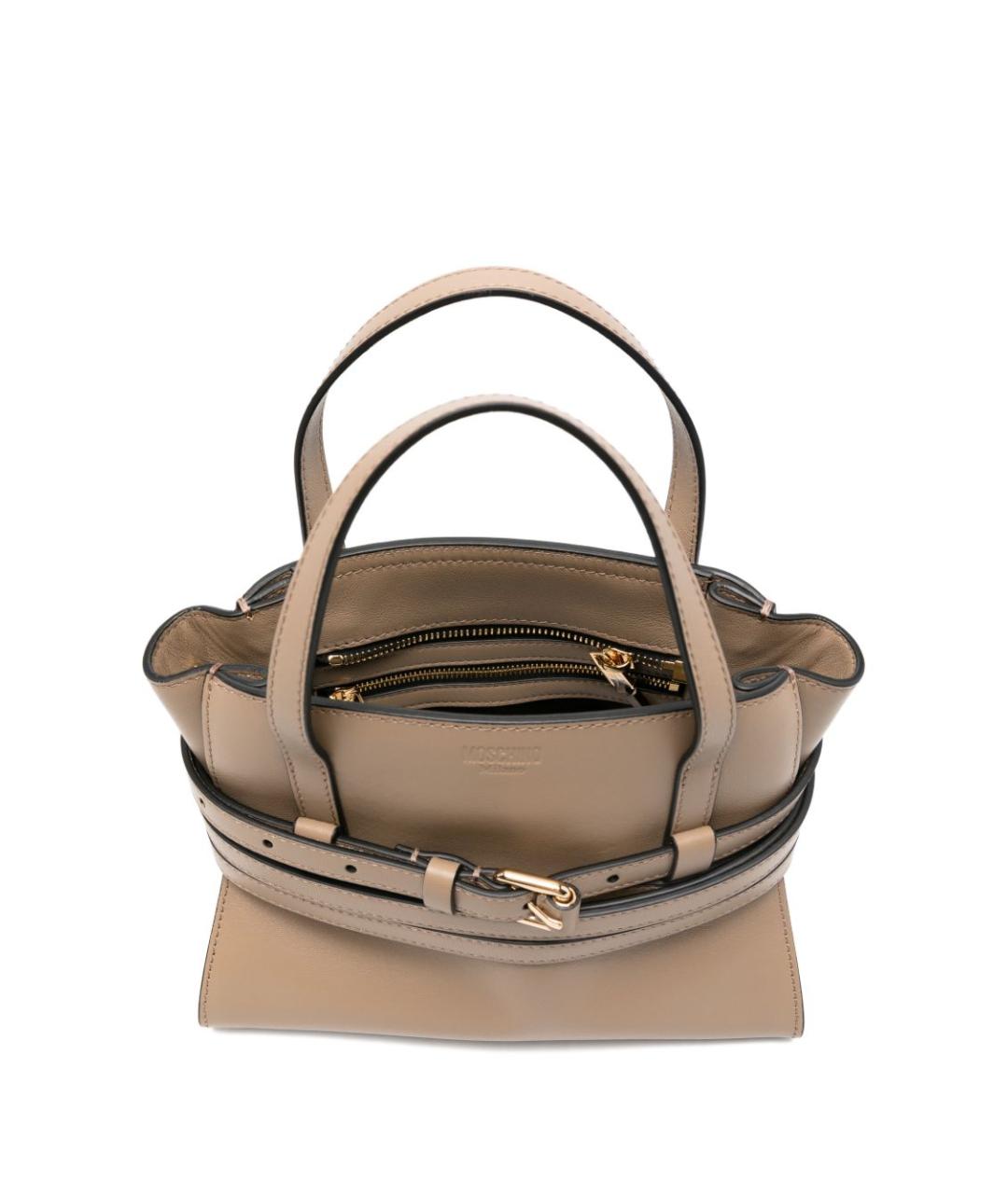 MOSCHINO Бежевая кожаная сумка с короткими ручками, фото 5