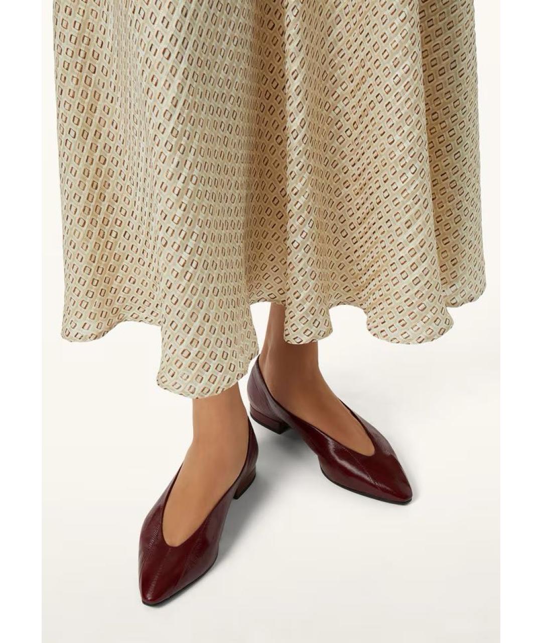 LORO PIANA Бордовые кожаные балетки, фото 2