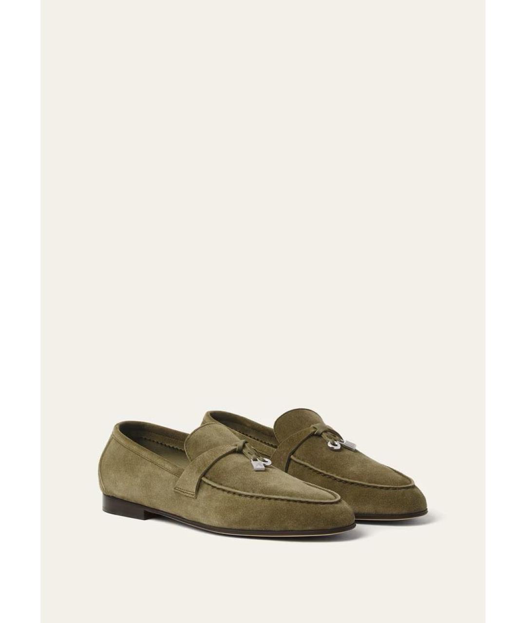 LORO PIANA Зеленые кожаные лоферы, фото 3