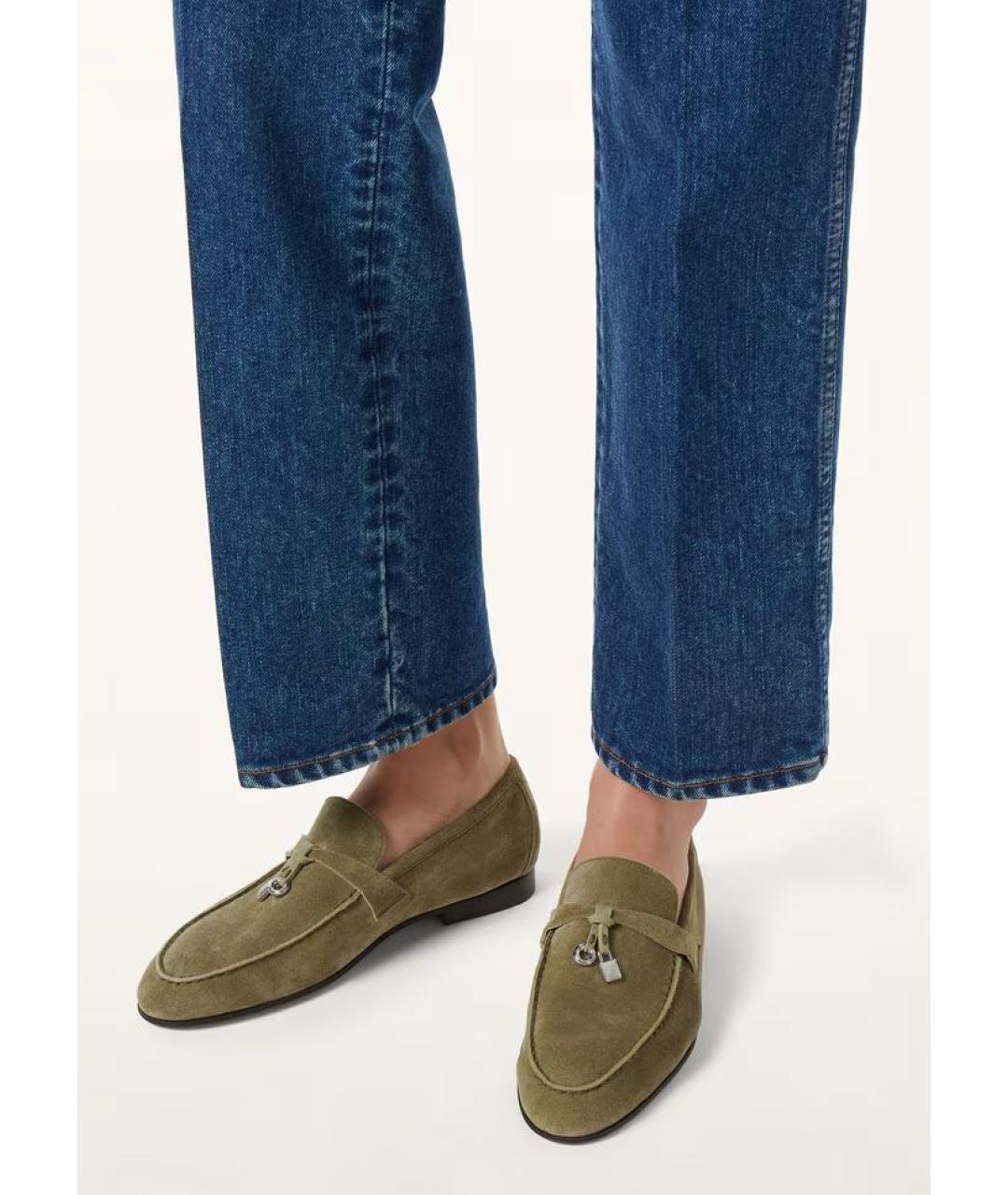 LORO PIANA Зеленые кожаные лоферы, фото 2