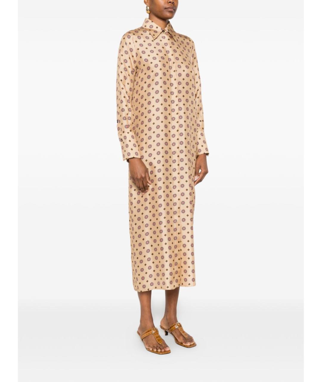 ALBERTO BIANI Бежевое шелковое повседневное платье, фото 3