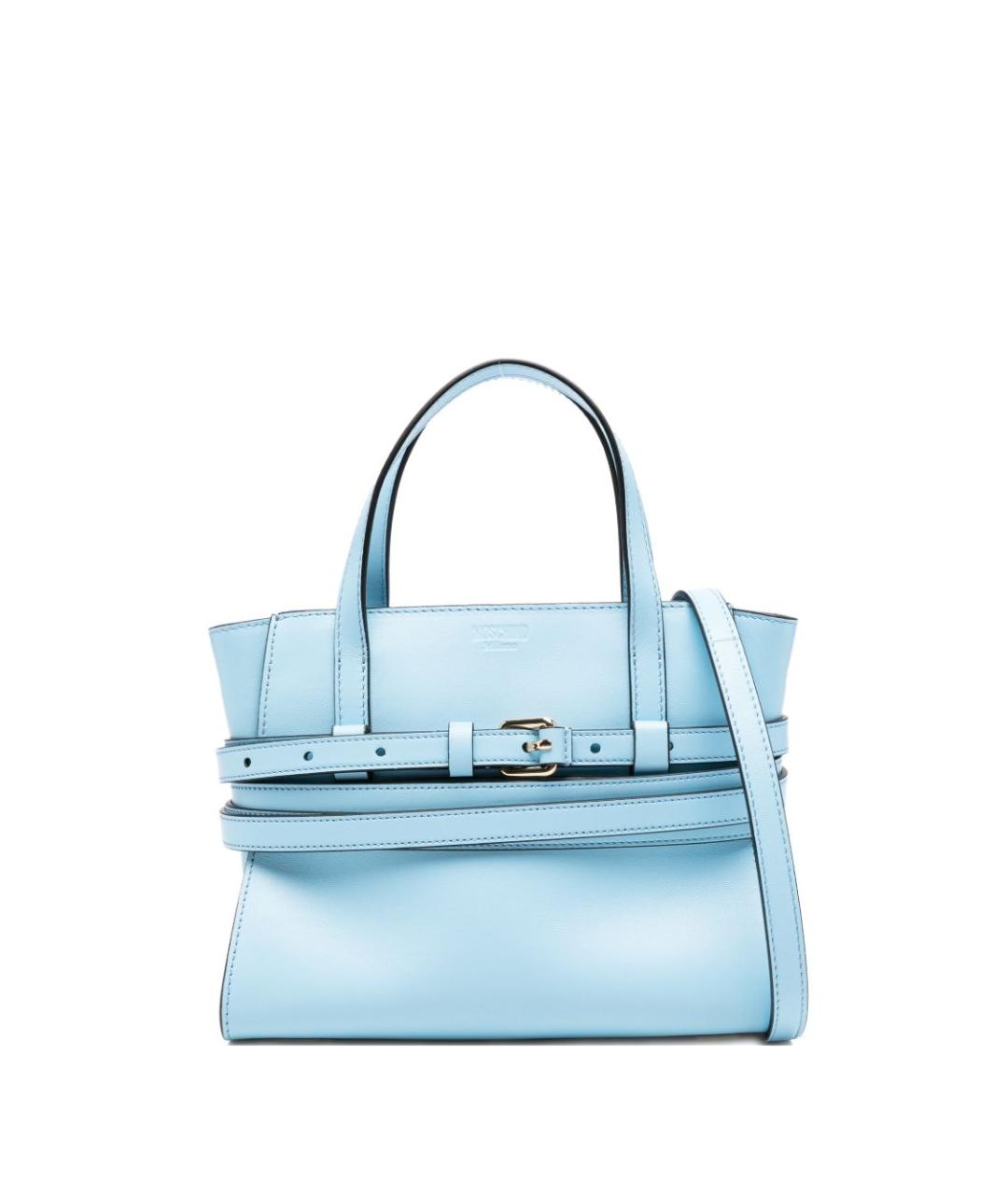 MOSCHINO Голубая кожаная сумка с короткими ручками, фото 1