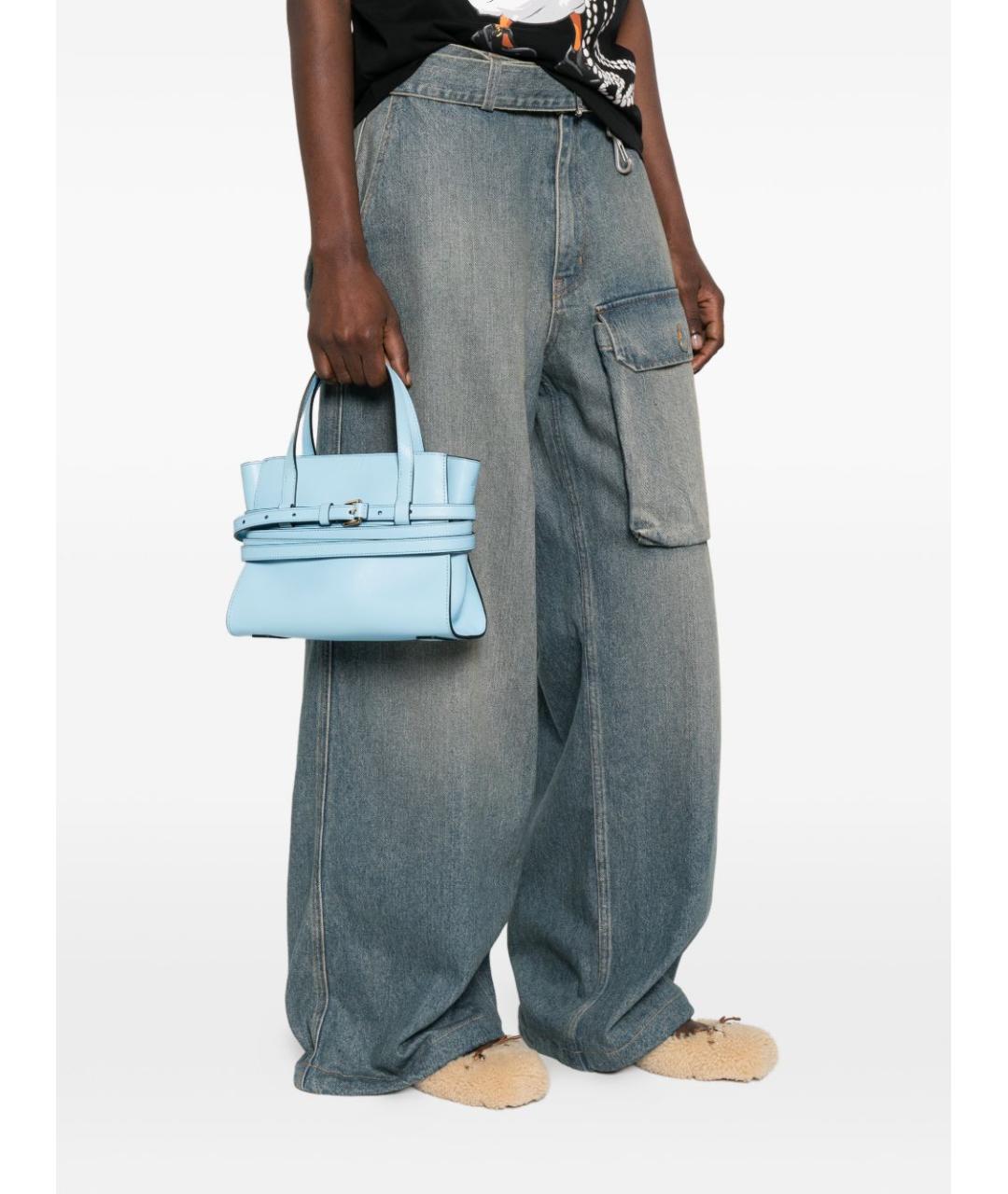 MOSCHINO Голубая кожаная сумка с короткими ручками, фото 4