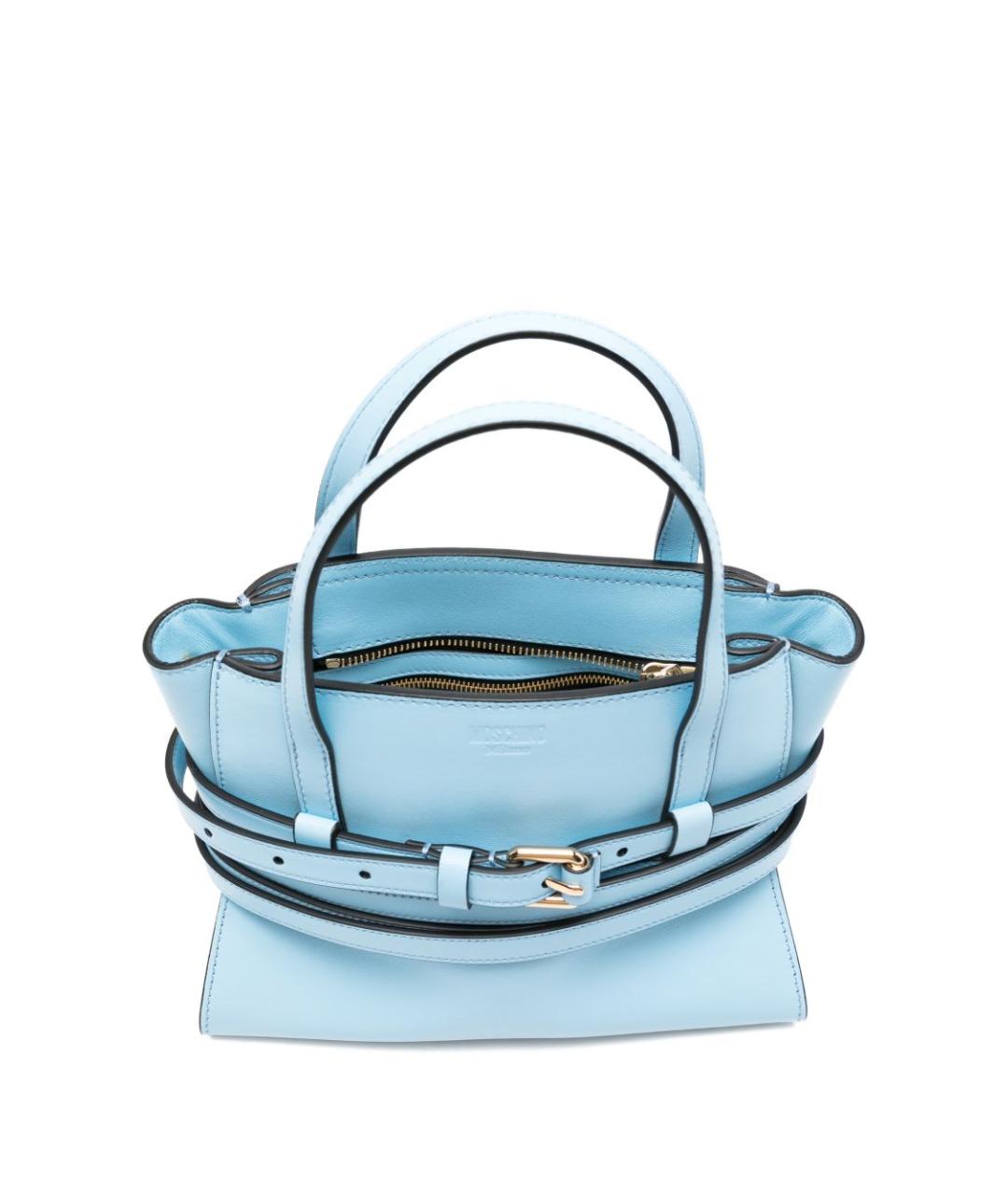 MOSCHINO Голубая кожаная сумка с короткими ручками, фото 3