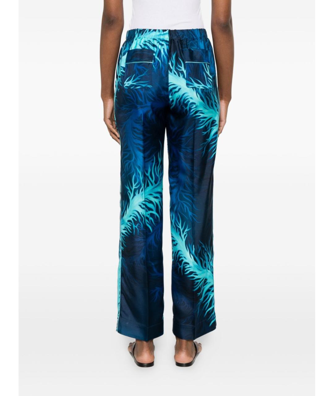 F.R.S FOR RESTLESS SLEEPERS Синие шелковые прямые брюки, фото 3